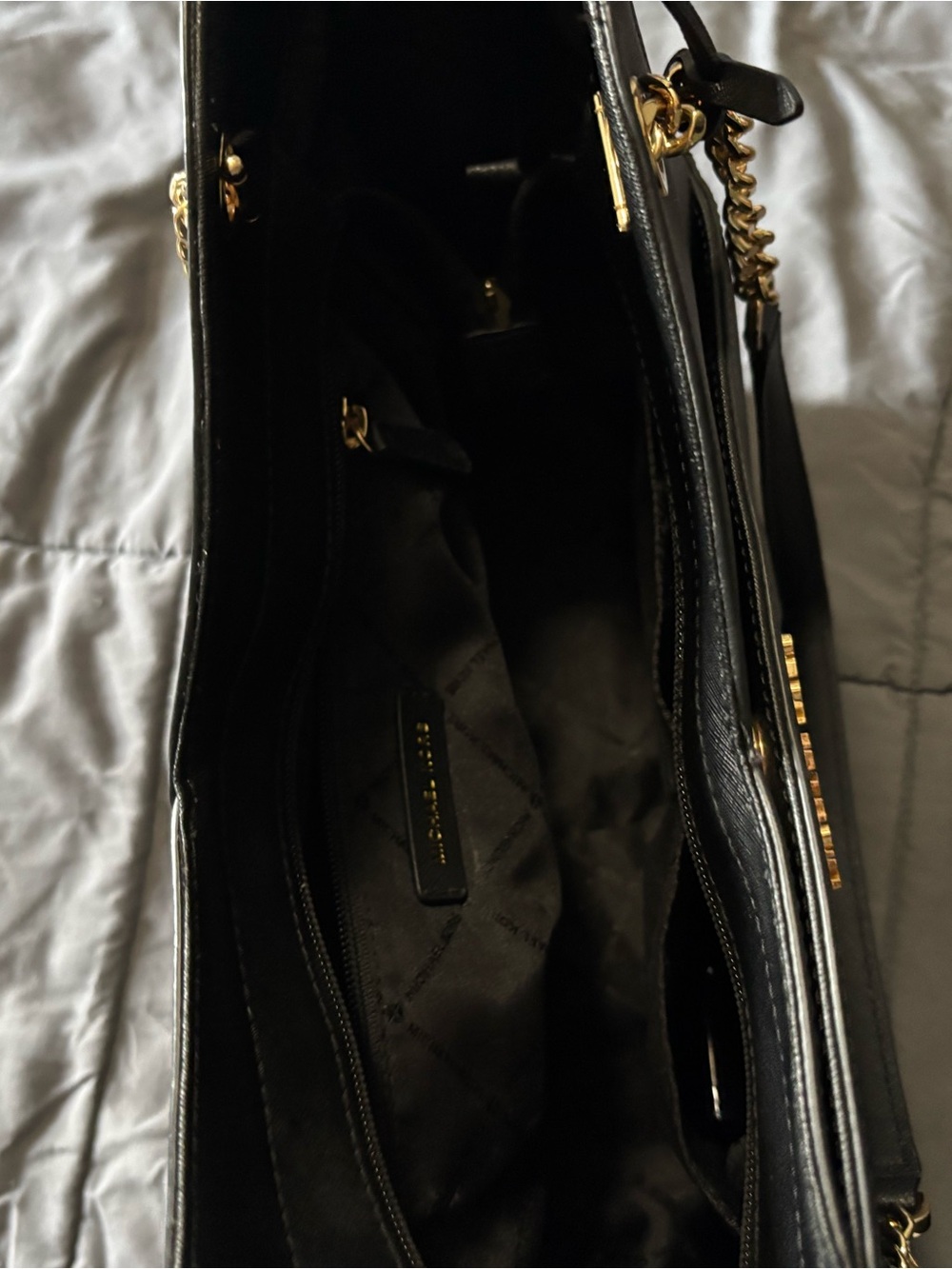 Michael Kors Black Tote with Gold Chain Straps - Picture 2 of 3